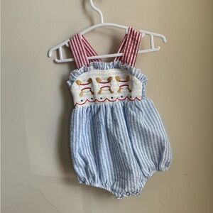 Striped Baseball Romper with Embroidered Detail